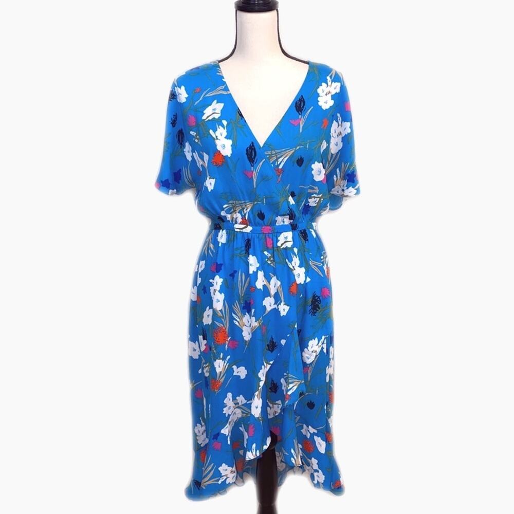 J. Crew Hi-Lo Dress Size Small Bright Blue Spring Summer Floral